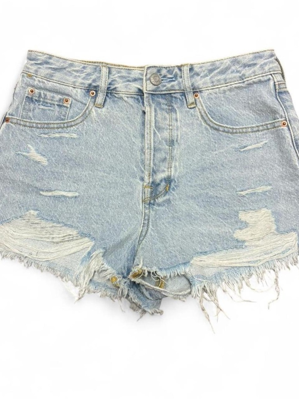 pacsun high rise distressed denim shorts light wash button fly y2k